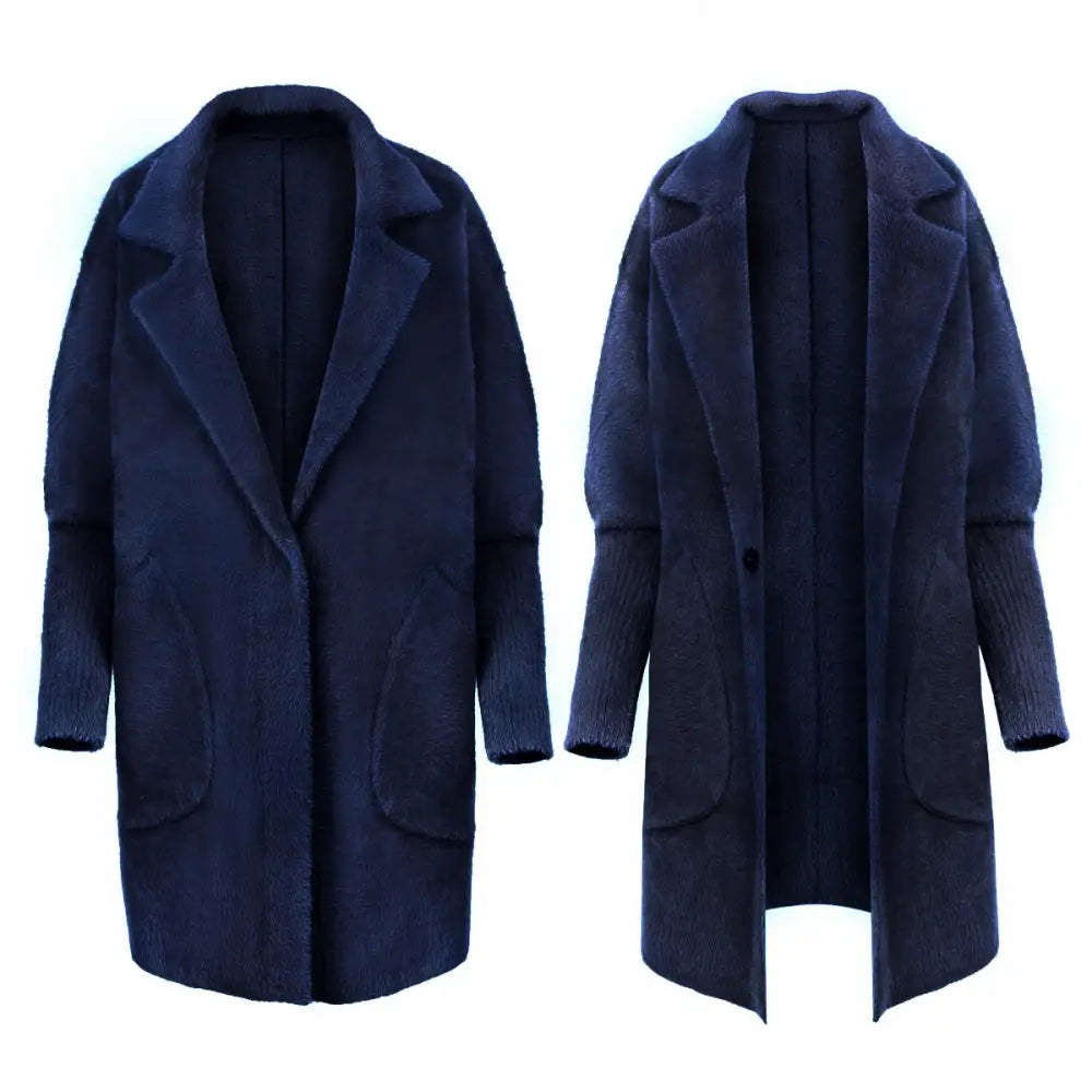 Alpakkafrakk Jakke med Krage Varm Marineblå