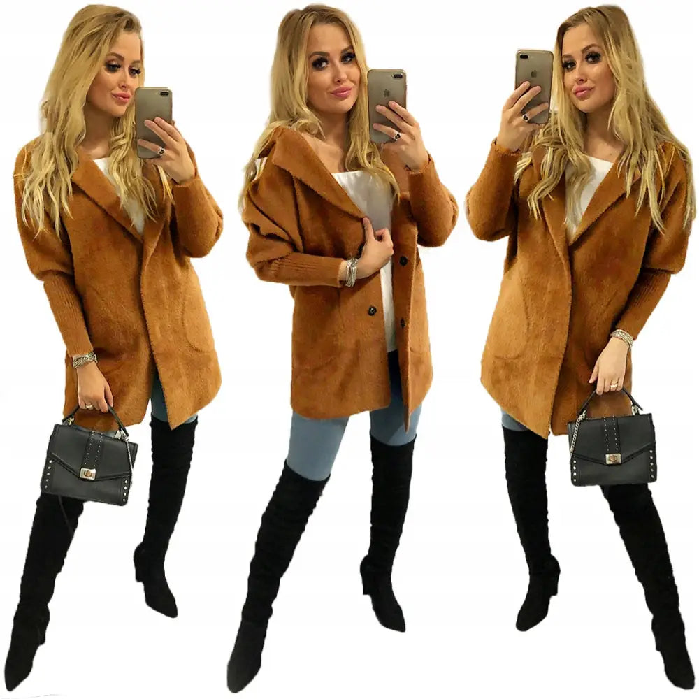 Alpakkafrakk Jakke Ull i Mote Farger Oversize - Brun v