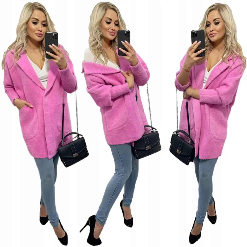 Alpakkafrakk Jakke Ull Moderne Farger Oversize - Rosa v
