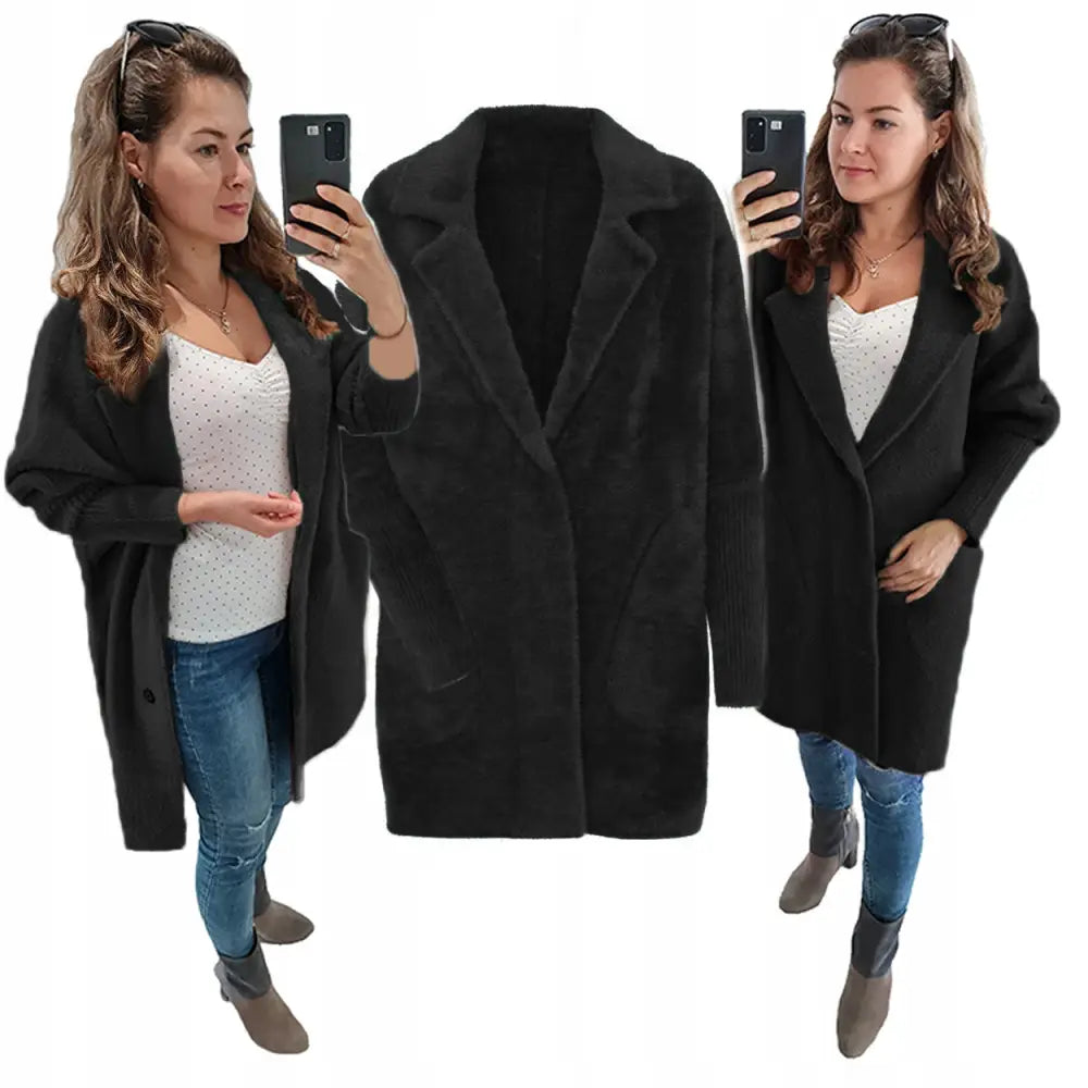 Alpakkafrakk Jakke Ull Moderne Farger Oversize - Svart v