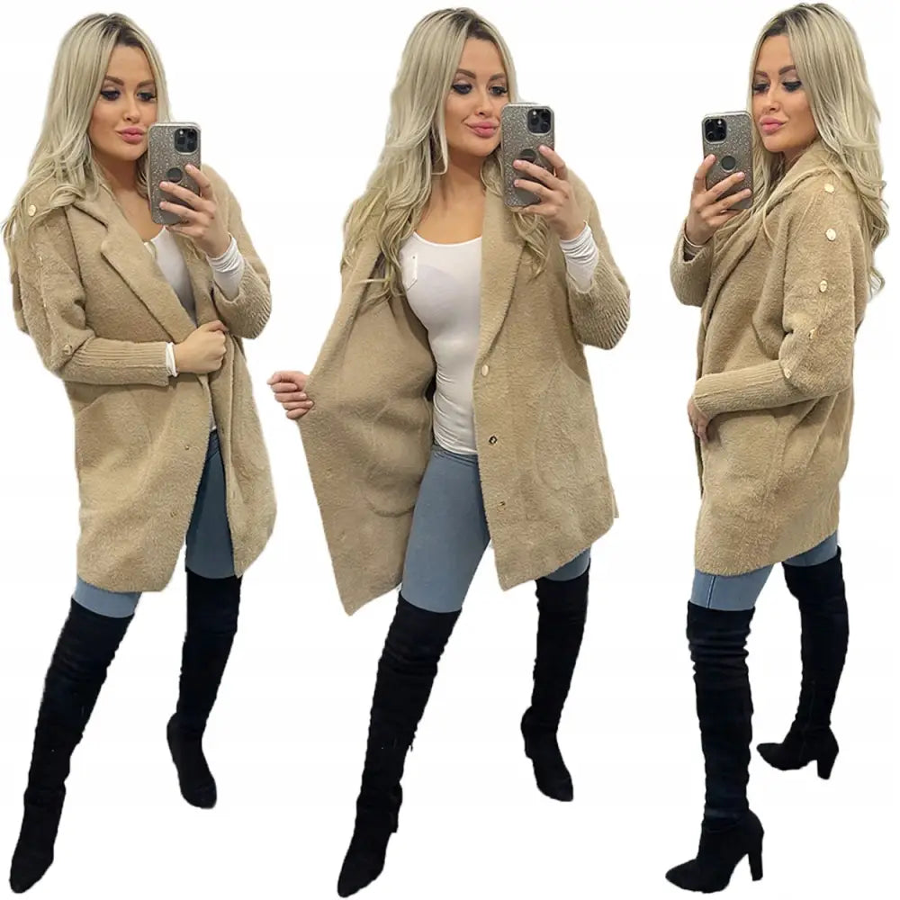 Alpakkafrakk Jakke Ull Mote Farger Oversize - Beige