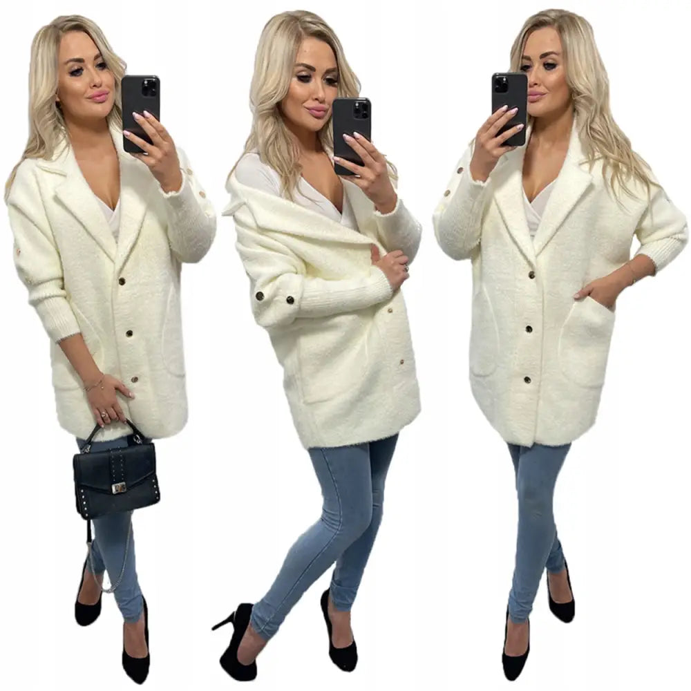 Alpakkafrakk Jakke Ull Mote Farger Oversize - Hvit v