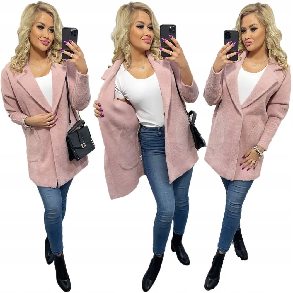 Alpakkafrakk Jakke Ull Mote Farger Oversize - Rosa v