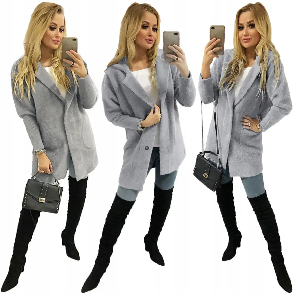 Alpakkafrakk Jakke Ull Trendy Farger Oversize - Grå