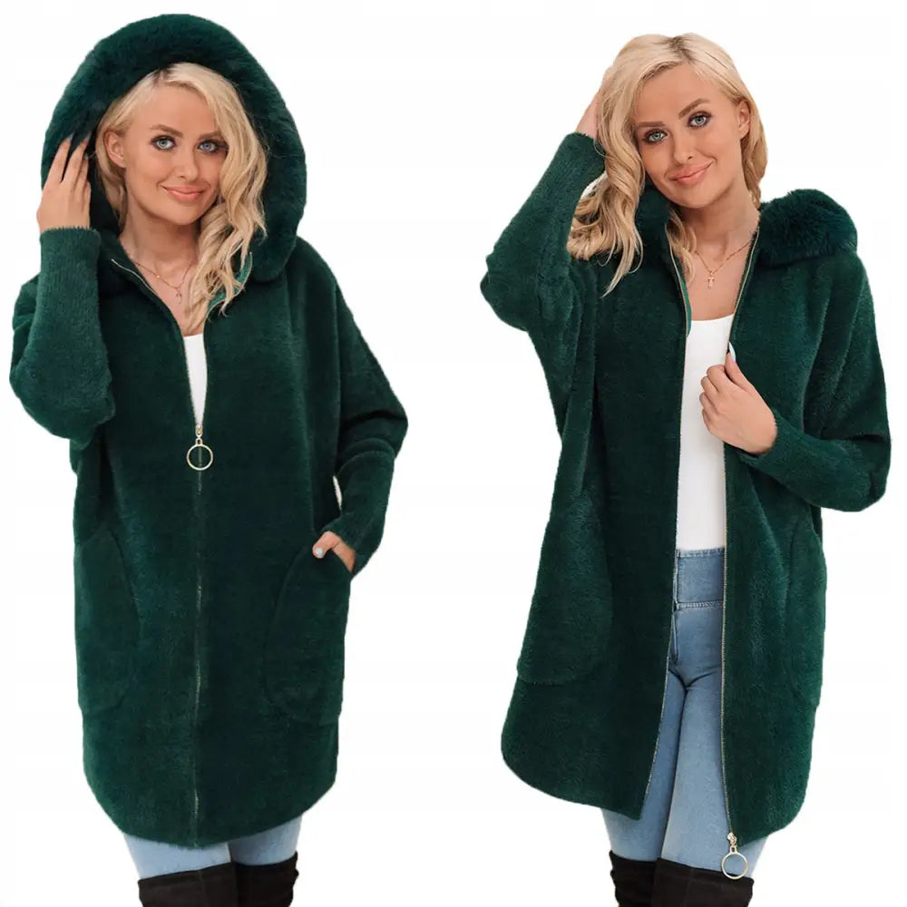 Alpakkafrakk med Fuskepels og Glidelås i Ull - Varm - One-size