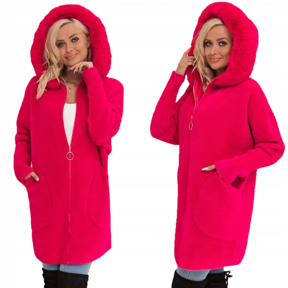 Alpakkafrakk med Fuskepels og Glidelås i Ull - Varm - Rosa v