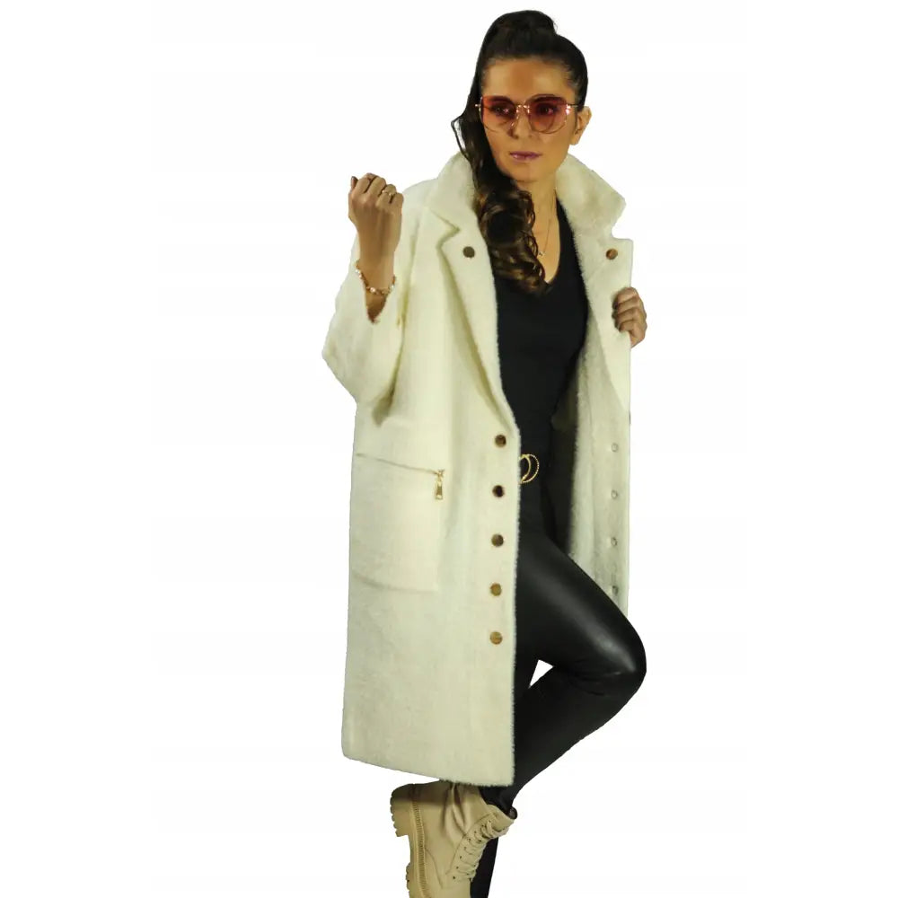 Alpakkafrakk med Gyldne Knapper Hq Plus Size Hvit