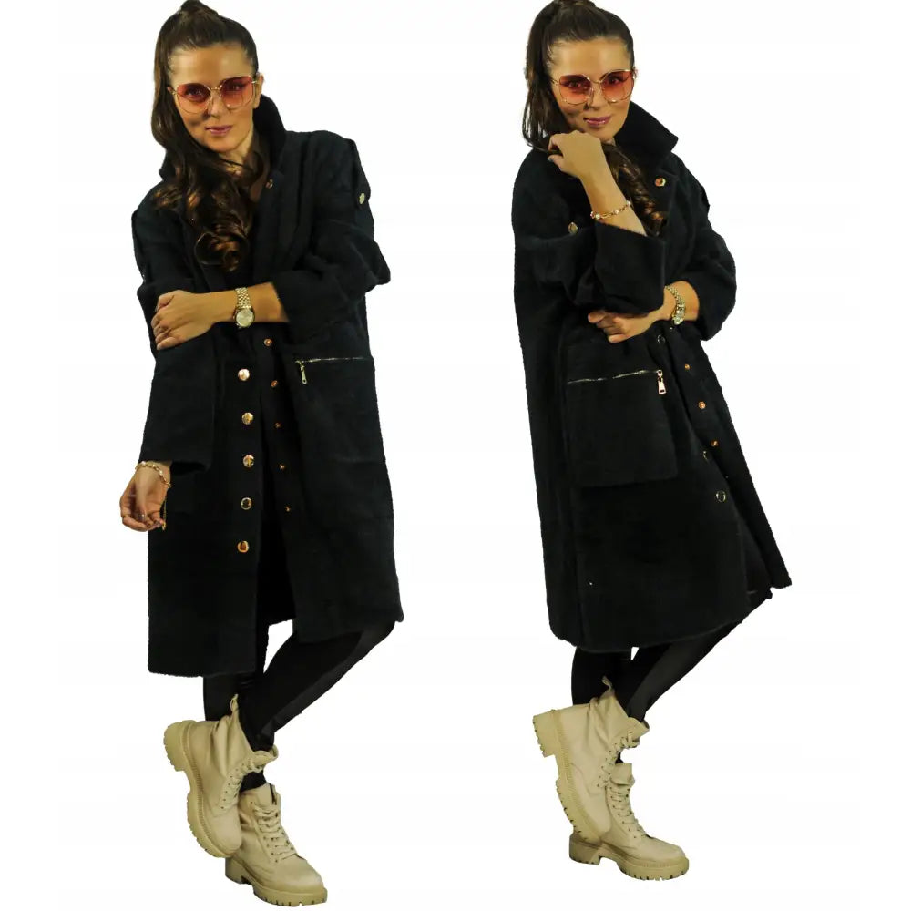 Alpakkafrakk med Gylne Knapper Hq Pluss Størrelse Svart