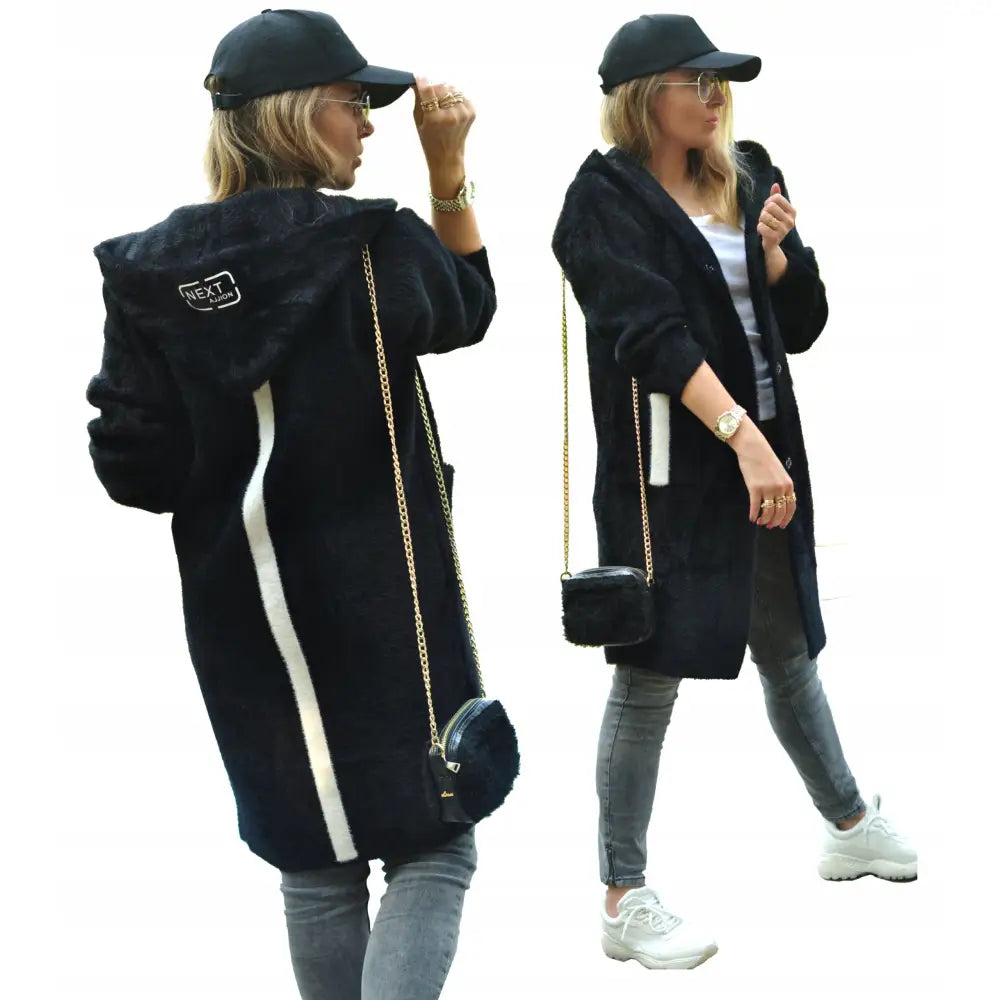 Alpakkafrakk med Hette Sporty Svart Onesize