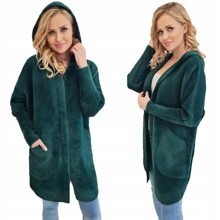 Alpakkafrakk med Hette Ulljakke Farger Oversize - Grønn