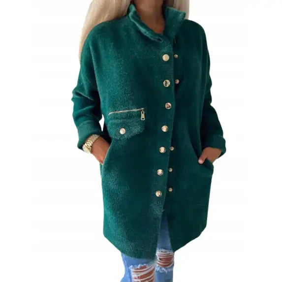 Alpakkafrakk med Krage og Lange Gullknapper