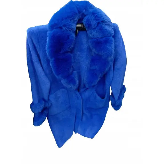 Alpakkafrakk med Pelskrage og Bindebånd Kobolt