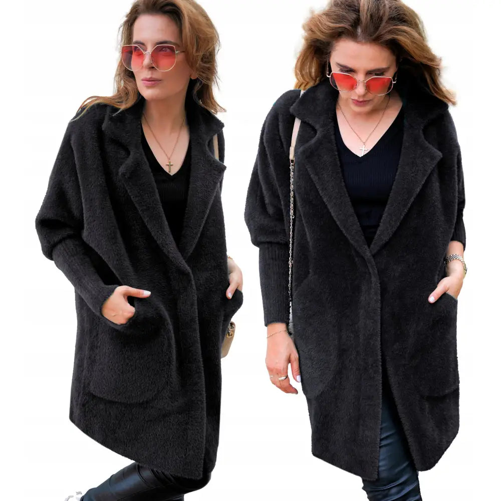 Alpakkafrakk med Ståkrage Sort Kort