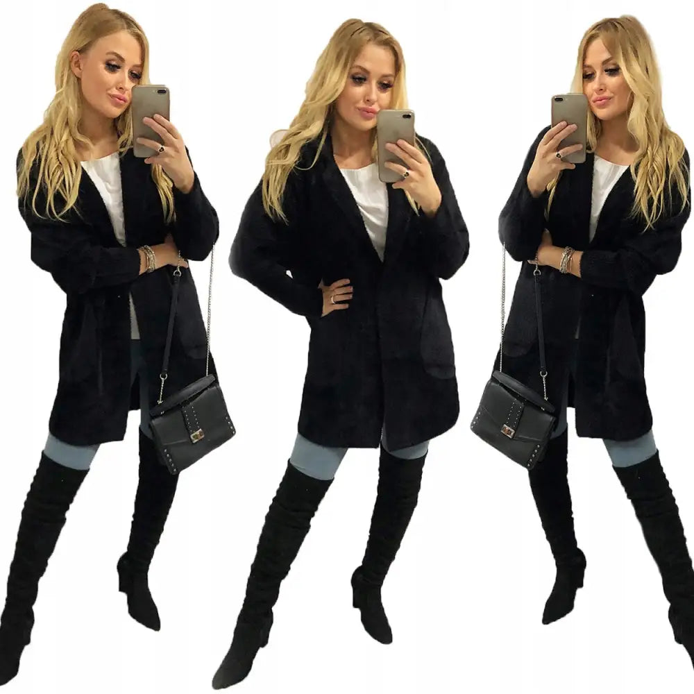 Alpakkafrakk Overtrekksjakke Ull Mote Farger Oversize - Svart