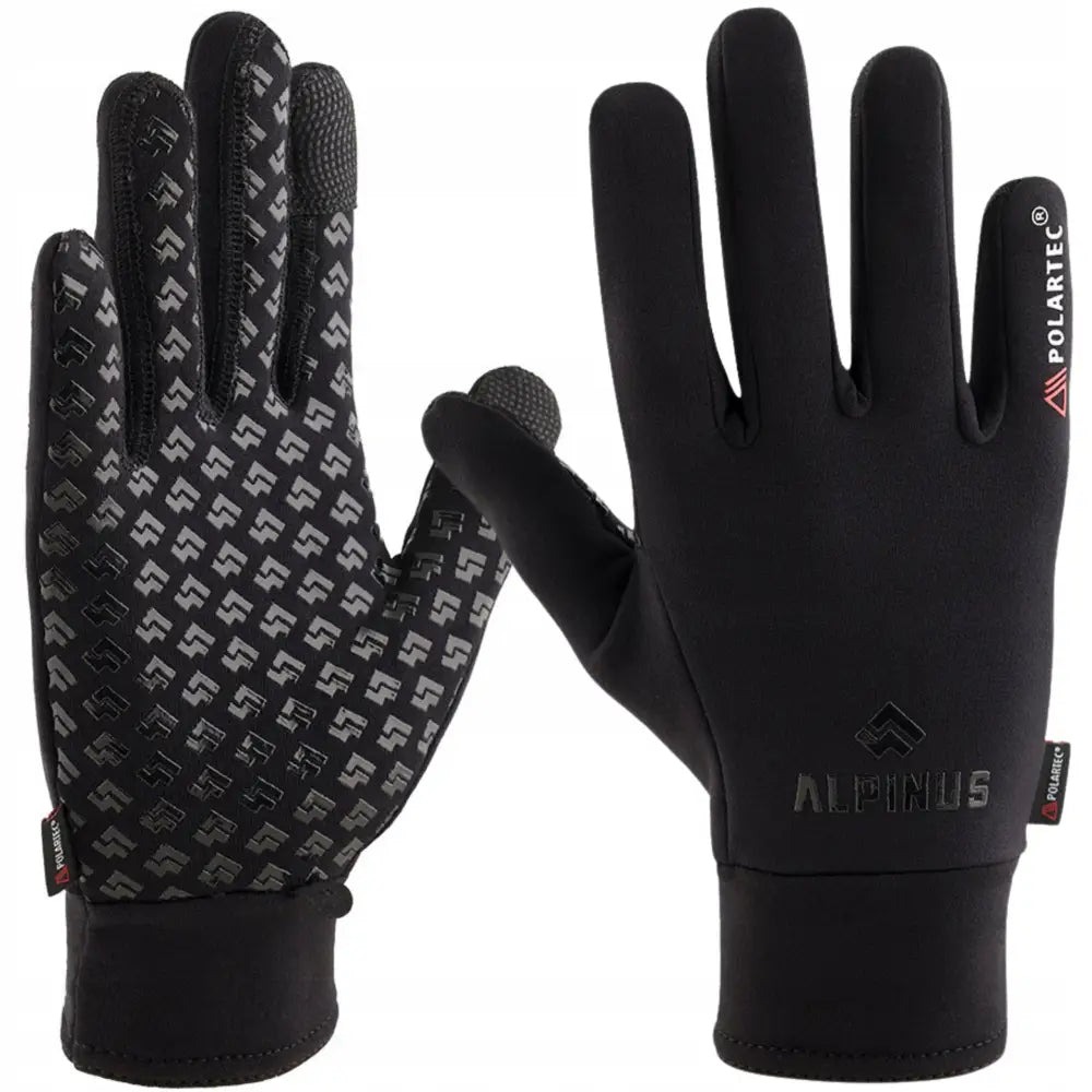 Alpinus vinterhansker for menn, svart stoff med gripefelt i håndflaten og diskret Polartec-logo.