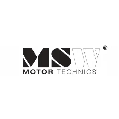 MSW MOTOR TECHNICS-logo i svart og hvitt, med delvis utfylt "MSW" og tynn undertekst på hvit bakgrunn.