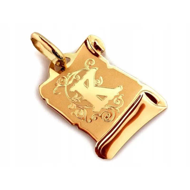 Charm i 585 Gult Gull Papyrus med Bokstaven k 14k