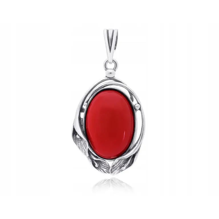 Charm Sølvanheng med Rød Korall - 925 Sterling Kjede