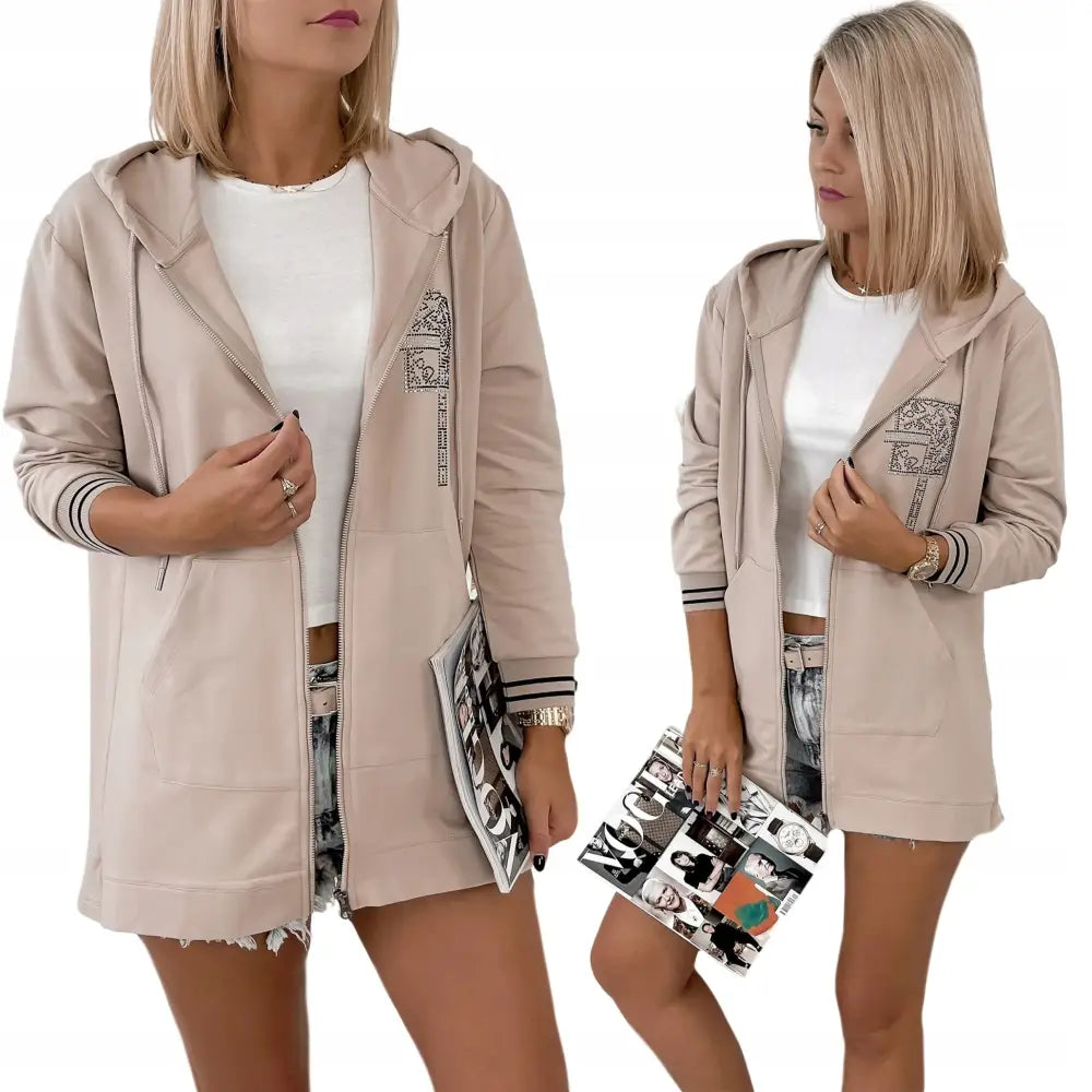 Åpen Hettegenser for Kvinner med Lengre bak og Universell Størrelse