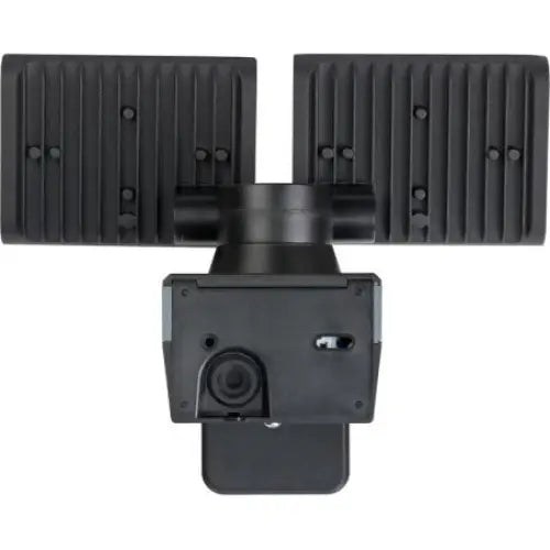 Arbeidslys WiFi med to rillede lamper og kamera, bakside med synlige festeskruer og robust design.