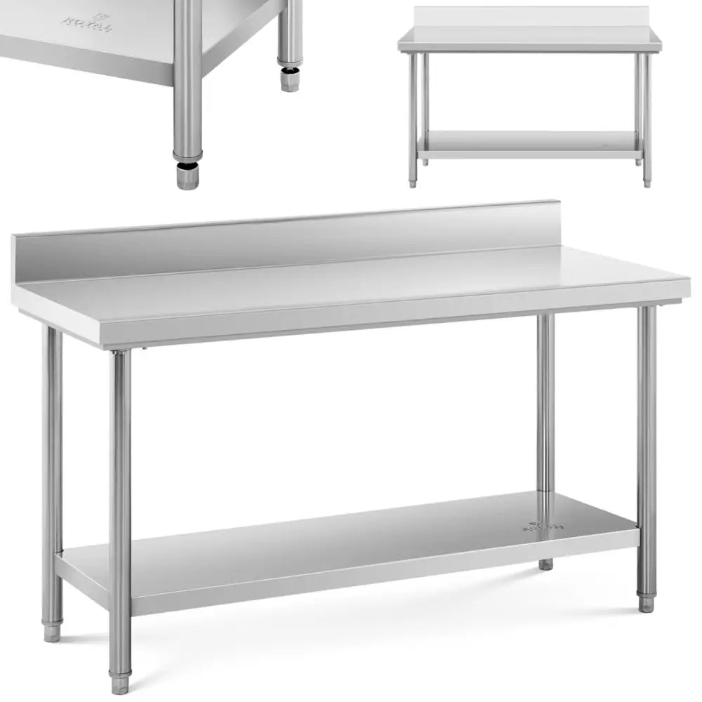 Arbeidsbenk i Gastronomisk Stil med Kant og Hylleform Stål 150 x 60 Cm