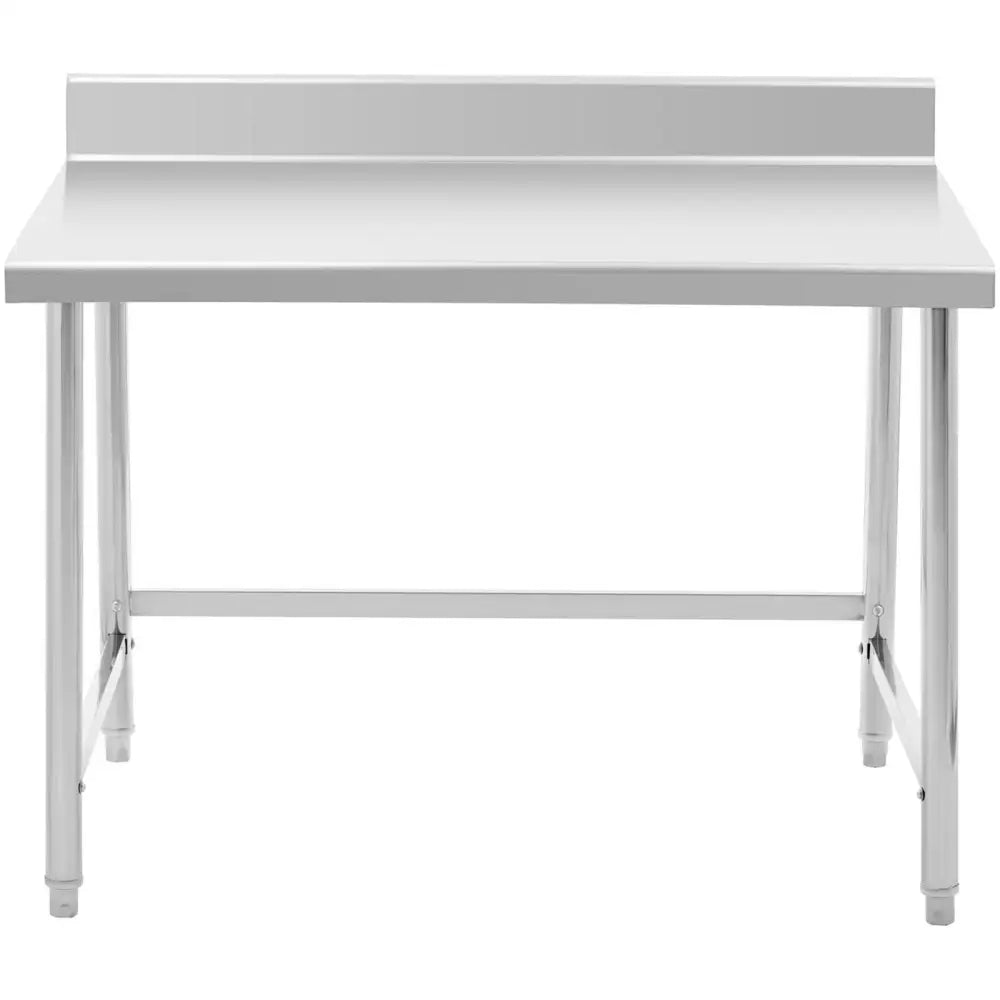 Arbeidsbenk i rustfritt stål 120x90cm, frontbilde som viser glatt overflate og lav bakre kant.