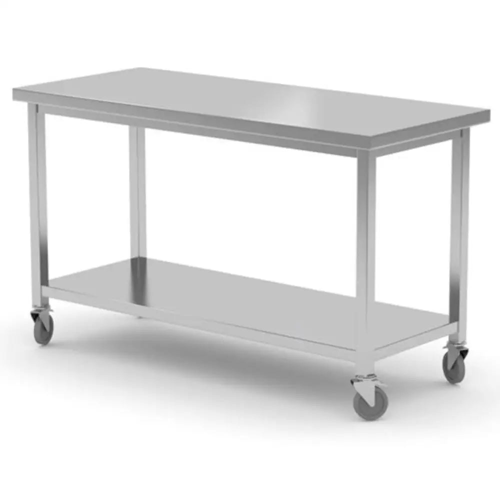 Arbeidsbenk med Hjul og Hylle Rustfritt Stål 120x60x85 Cm - Hendi 815793