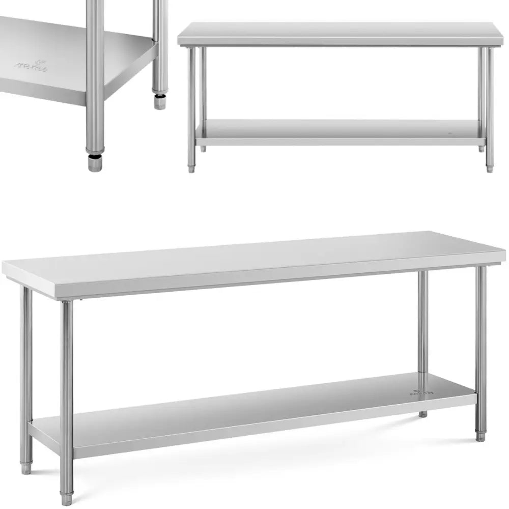 Arbeidsbenk med Sentral Hylle i Rustfritt Stål 200 x 60 Cm