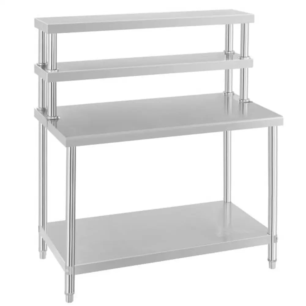 Arbeidsbord i Rustfritt Stål med Overhylle 120x60cm