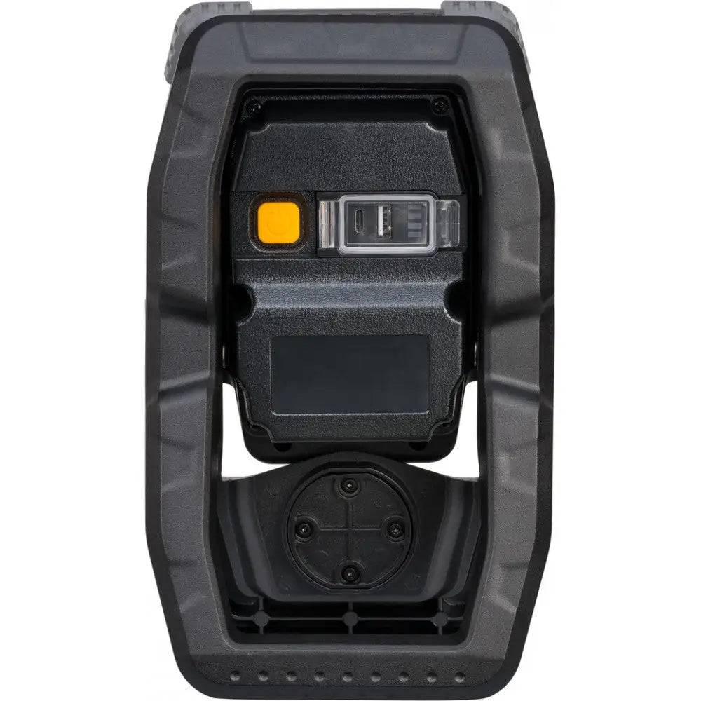 Arbeidslys CL 4050 MA, bakside med gul knapp, gjennomsiktig deksel og flere funksjonsknapper.