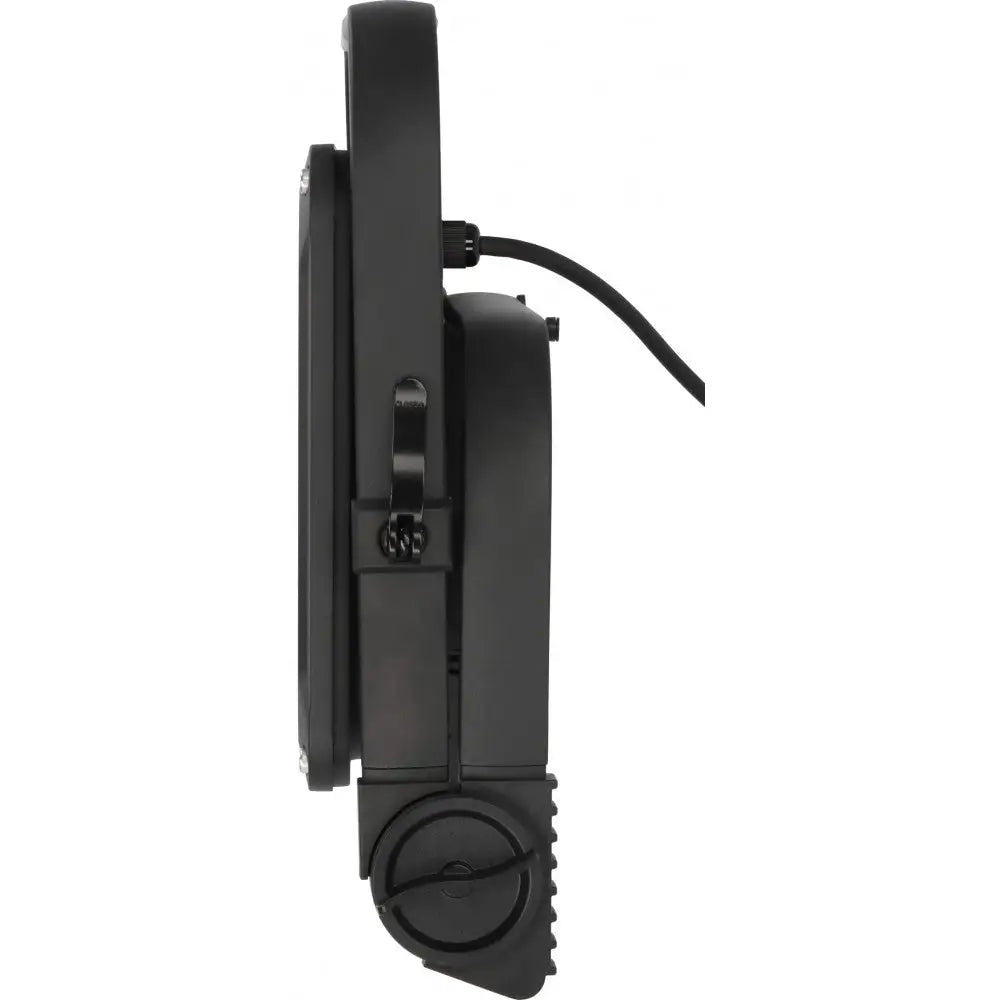 Arbeidslys LED JARO, sort lampe sett fra siden med strømkabel og justerbar støtte i fokus.