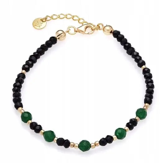 Armbånd Dame med Charms - Onyks og Jadeit Justerbart 17-20