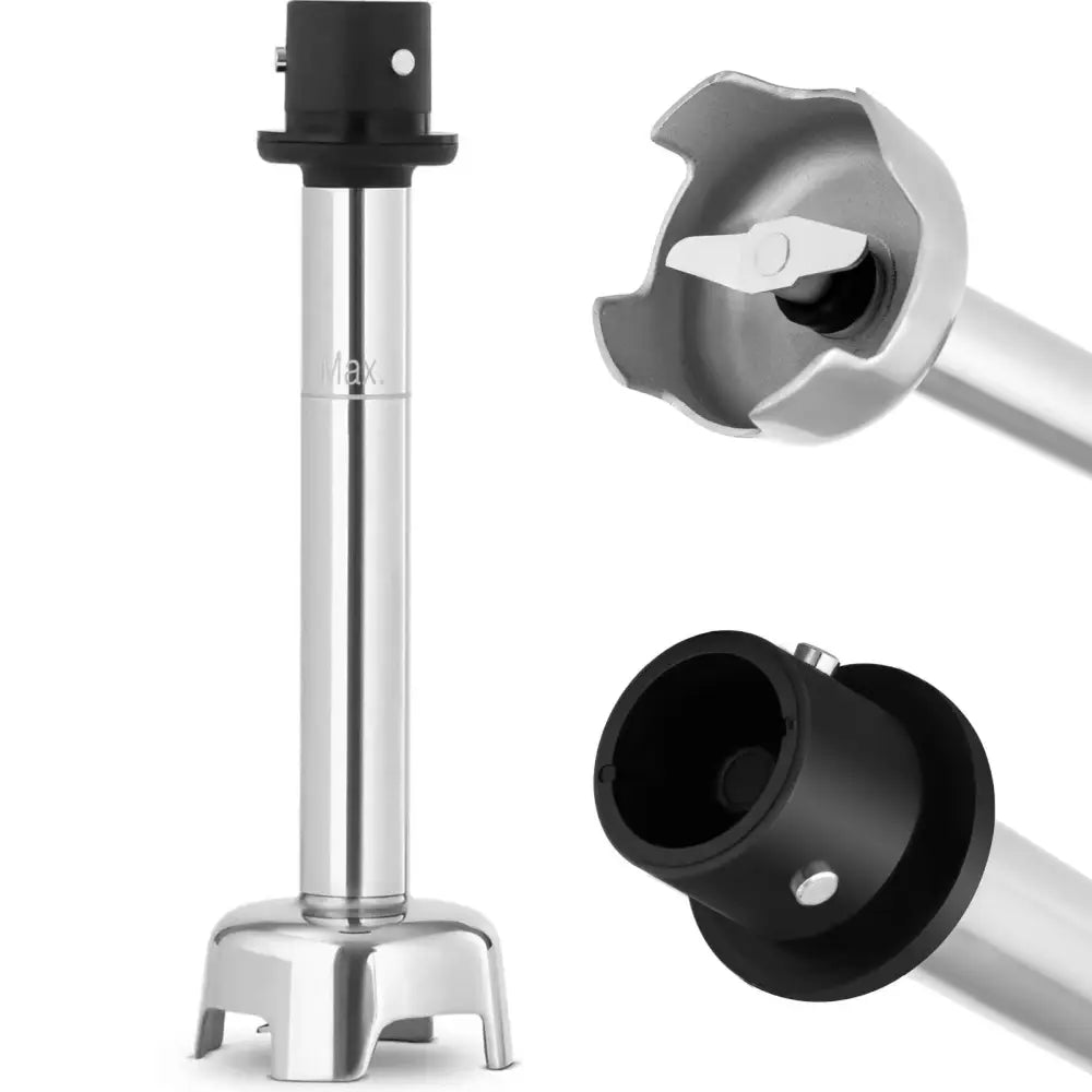 Armknivkvernenderekverk til blender, sidevisning som fremhever knivblad og feste i rustfritt stål og sort plast.