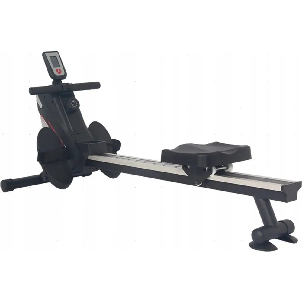 Romaskin Atlas Sport, sort og sølv design med digital skjerm, polstret sete og håndtak, skrå vinkel.