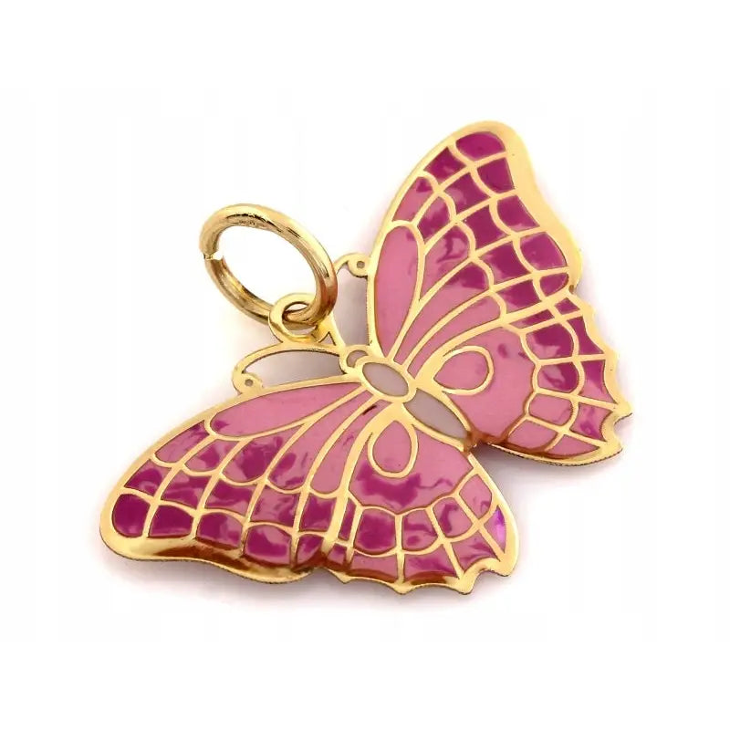 Charm Gull Rosa Sommerfugl Anheng til Kjede - 585 Gull