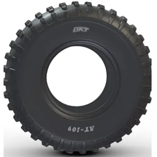Atv Dekk 25x12-9 BKT AT109, sideprofil som viser markerte knaster og hvite modellbokstaver på dekksiden.