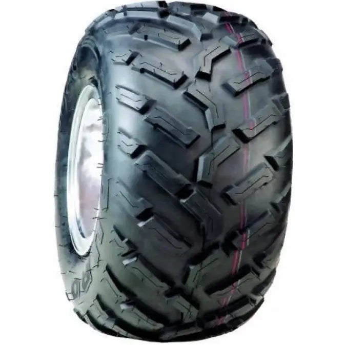 Atv Dekk 23x10-12 Duro DI-2024 Fuze, skråvisning som fremhever grovt mønster og rød stripe langs slitebanen.