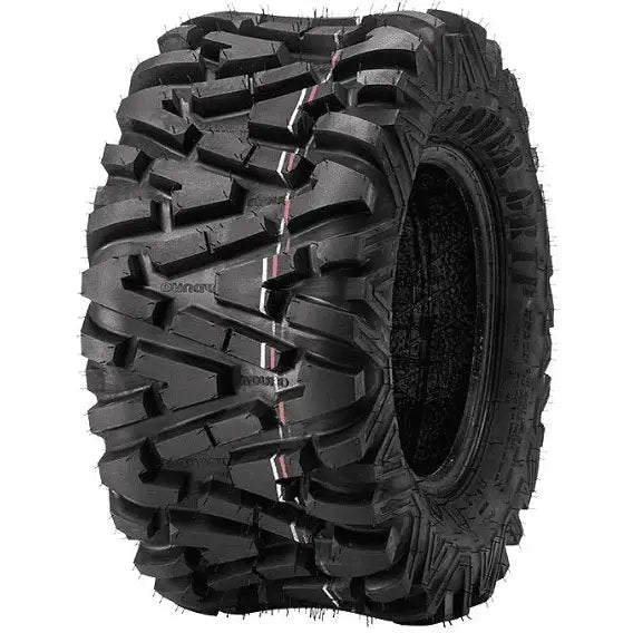 Atv Dekk 25x10R12 Duro DI-2025 Power Grip, skråvisning som fremhever det grove terrengmønsteret og solide dekksiden.