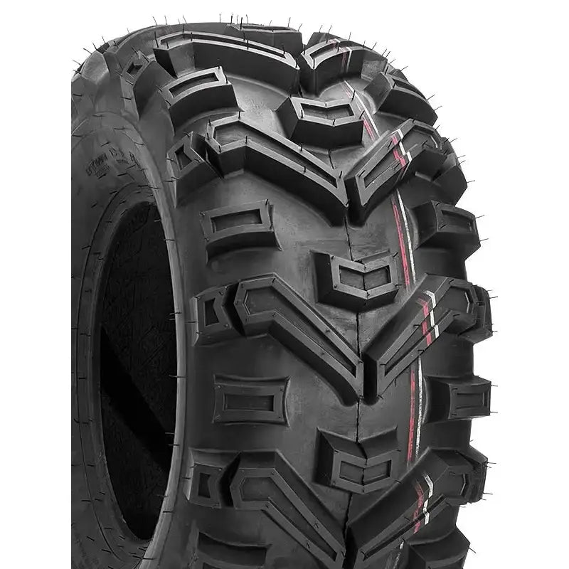 Atv Dekk 25x8-12 Duro DI2010 Buffalo, frontbilde med røde og hvite linjer i midten av det dype mønsteret.