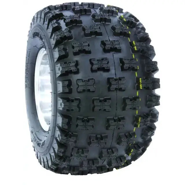 Atv Dekk 22x11-10 Duro DI2011 Berm Raider, side- og frontperspektiv med grove knaster og gule linjer på siden.