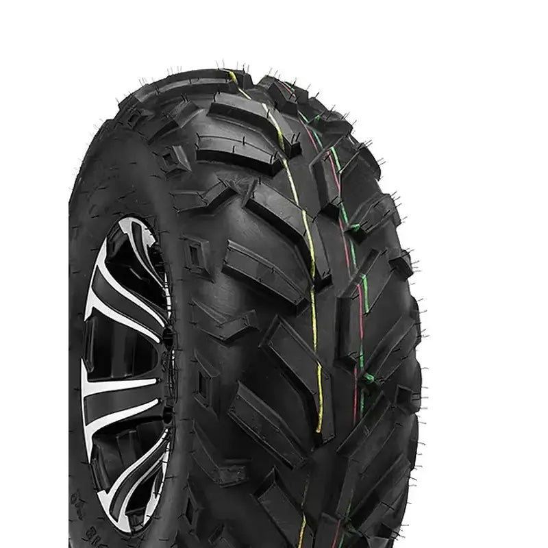 Atv Dekk 26x8-14 Duro DI2013 Red Eagle sett skrått forfra, grovt mønster med gule, grønne og røde striper.