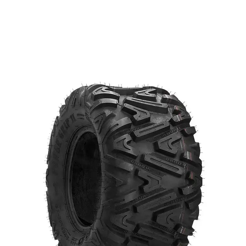 Atv Dekk 27x11-12 Duro Power Grip II, skråvisning som fremhever grove sideknaster og dypt terrengmønster.