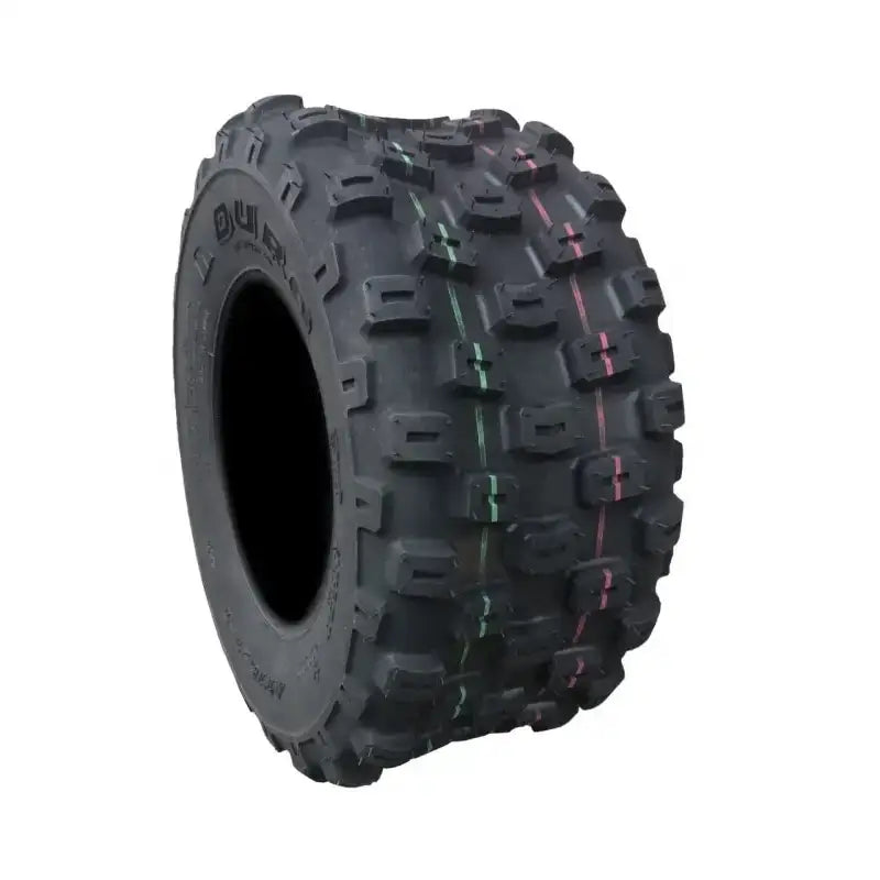 Atv Dekk 16x7-7 Duro DI2041, skråvisning som fremhever grove knaster og fargede striper på slitebanen.