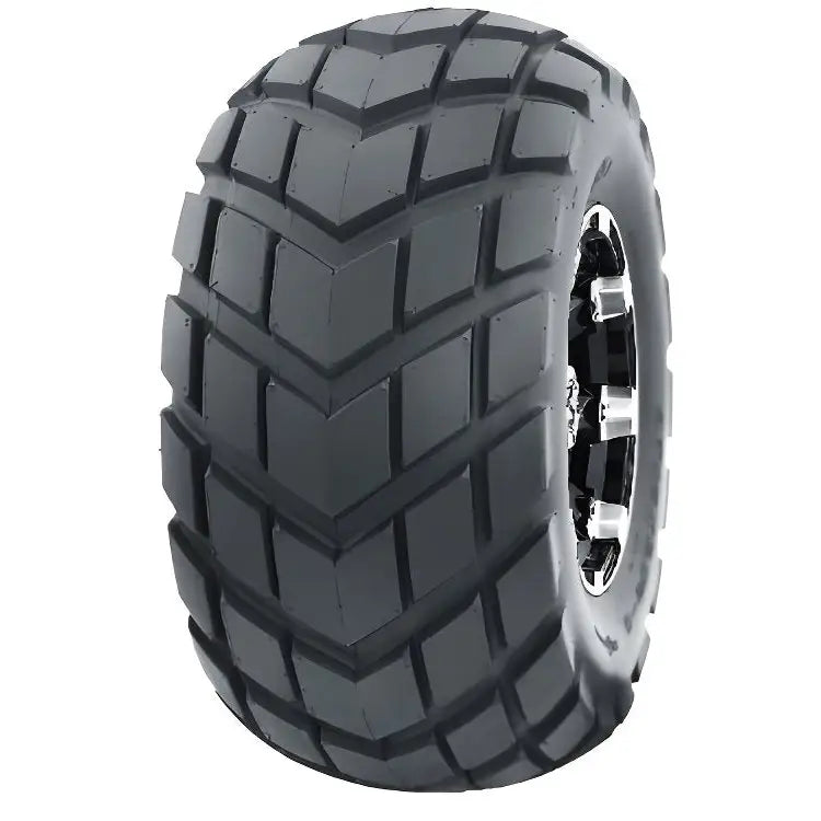 Atv Dekk 19x7-8 Hakuba P343, front- og sidevisning med markante V-formede spor for optimalt veigrep.