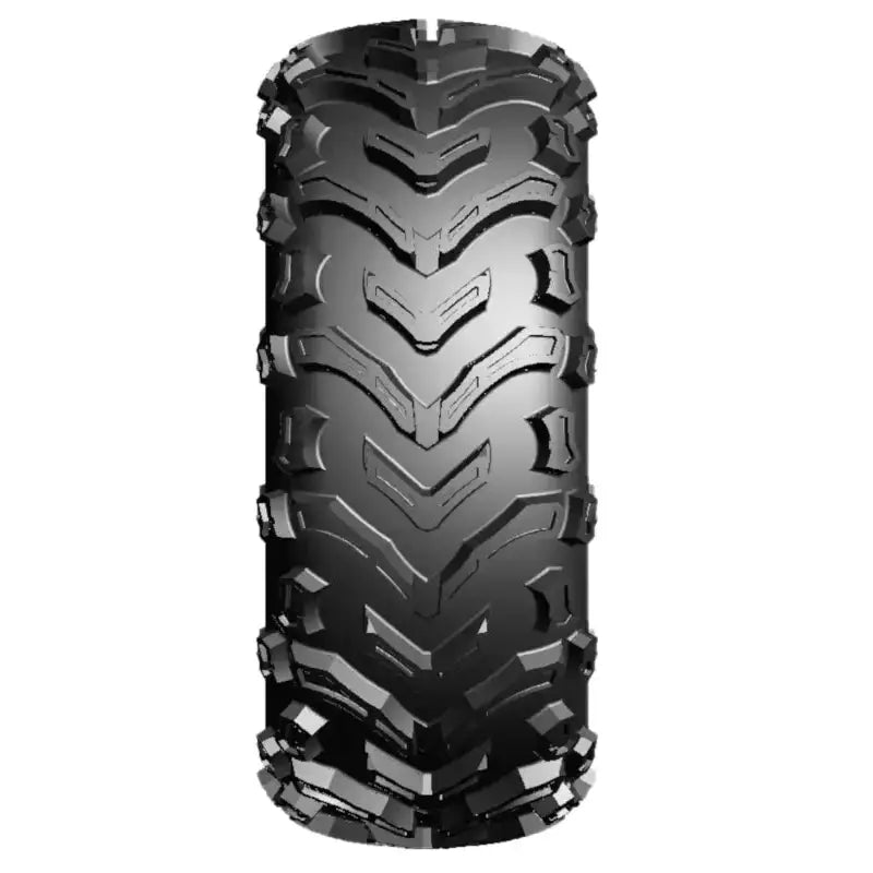 Atv Dekk 22x11-10 Journey AT, frontbilde som fremhever V-formet mønster og grove terrengknaster på hvit bakgrunn.