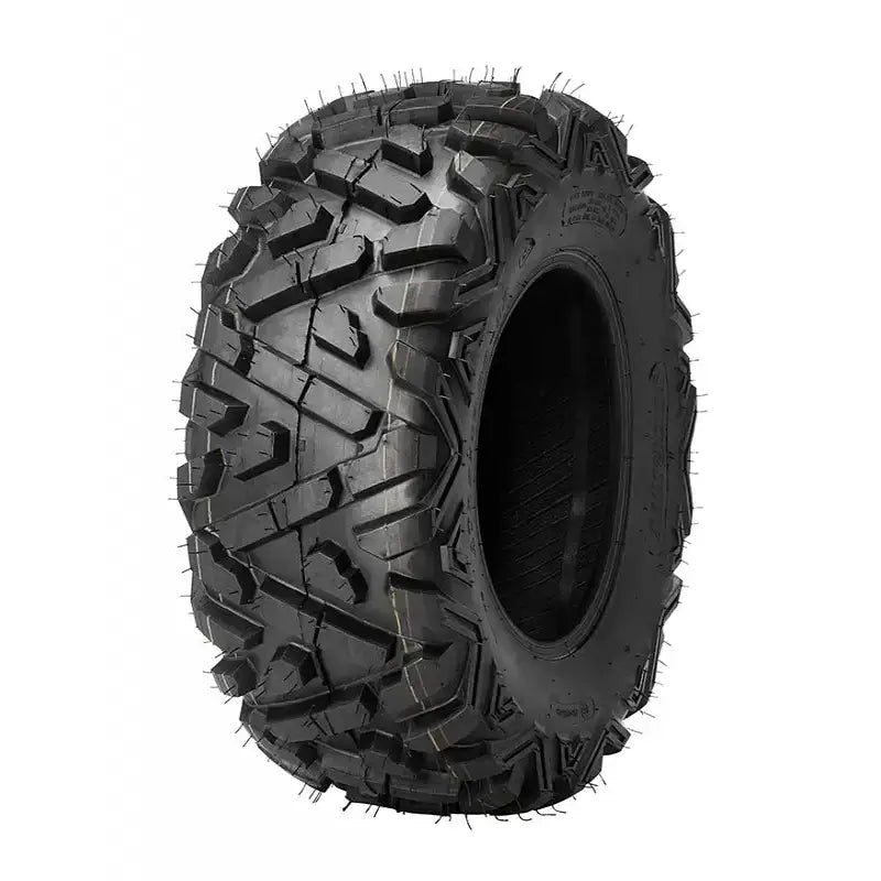 Atv Dekk 27x12-14 Journey P350 sett i trekvart vinkel, viser grovt terrengmønster og dype spor mot hvit bakgrunn.