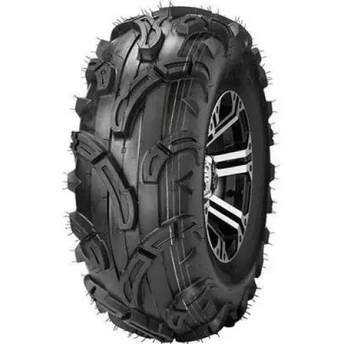Atv Dekk 25x10-12 Journey P351, skråvisning som fremhever det dype mønsteret og den sølvfargede felgen med svarte detaljer.