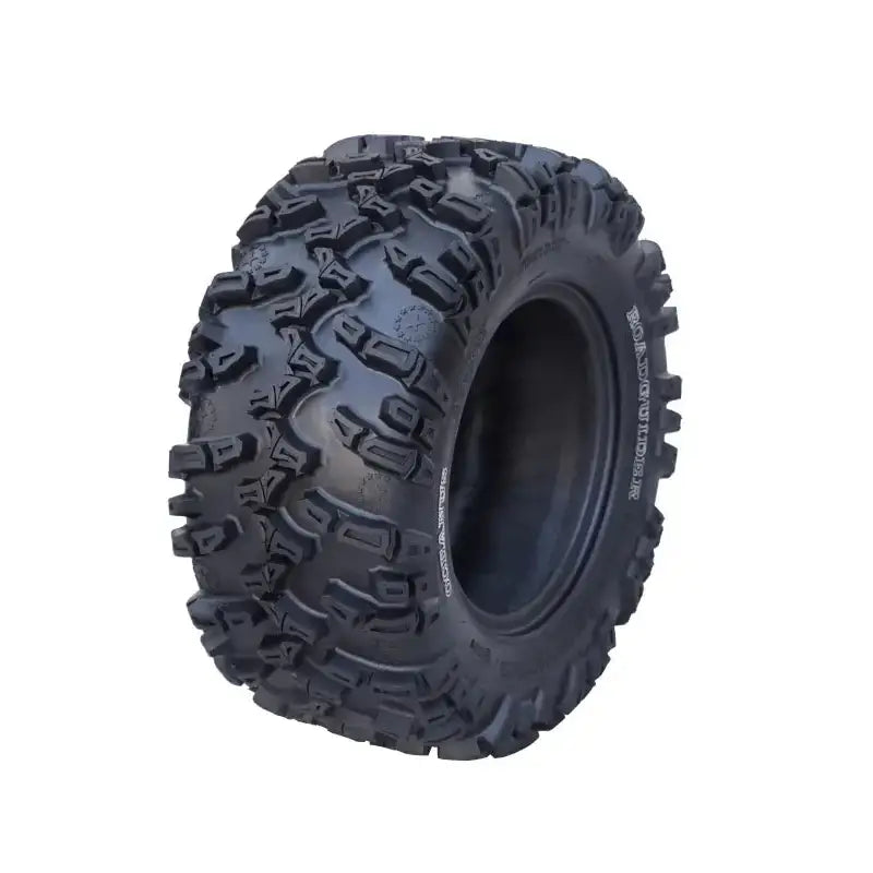 Atv Dekk 25x10-12 Roadguider Oceanus, skråvisning som fremhever det grove mønsteret og hvit sideveggtekst.