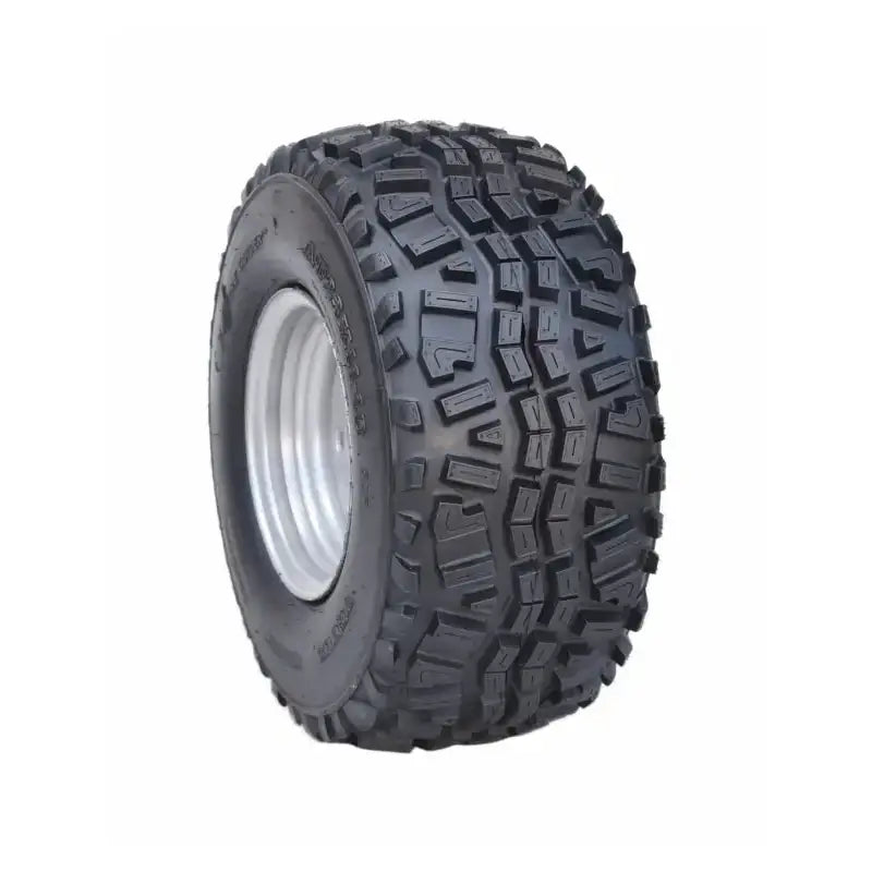 Atv Dekk 24x11-10 Roadguider Venus, skrå vinkel som fremhever de grove sporene og sølvfarget felgsenter.