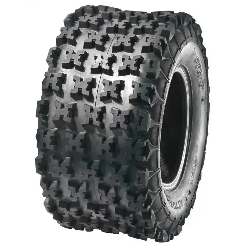Atv Dekk 22x10-9 Sunf A-027R, sideperspektiv som fremhever grovt knastemønster og bred profil mot hvit bakgrunn.